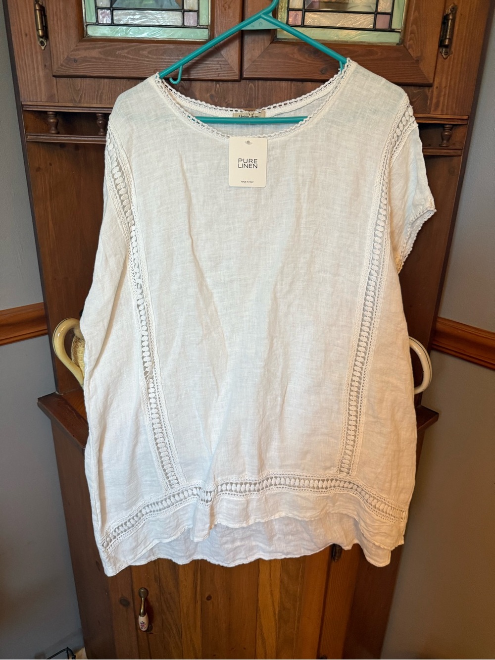 NWT Alessia Pacini Pure Linen White Crochet Lace Trim Top Plus Size 2X Italy